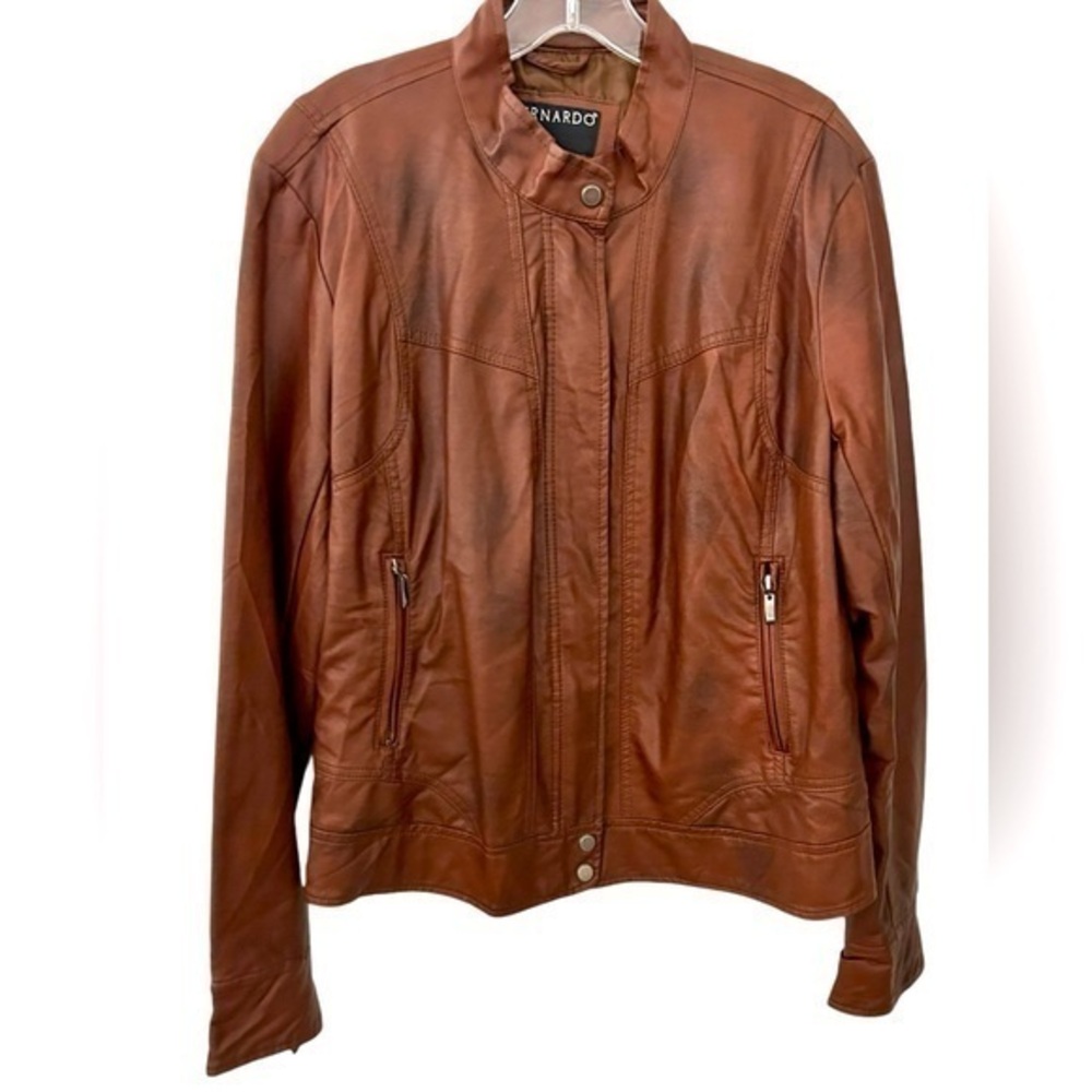 Soft Brown Vegan Leather Motto Bomber Jacket Size XL